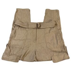 White House Black Market, Beige, Linen, Belted, Cargo Tapered Ankle Pants- 8